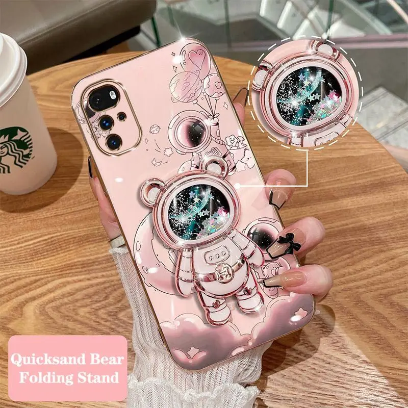 Custodia Per Telefono Con Placcatura Astronauta Quicksand Per Motorola Moto G22 Protezione Per Fotocamera Infrangibile Moto G22 Cover Posteriore Morbi