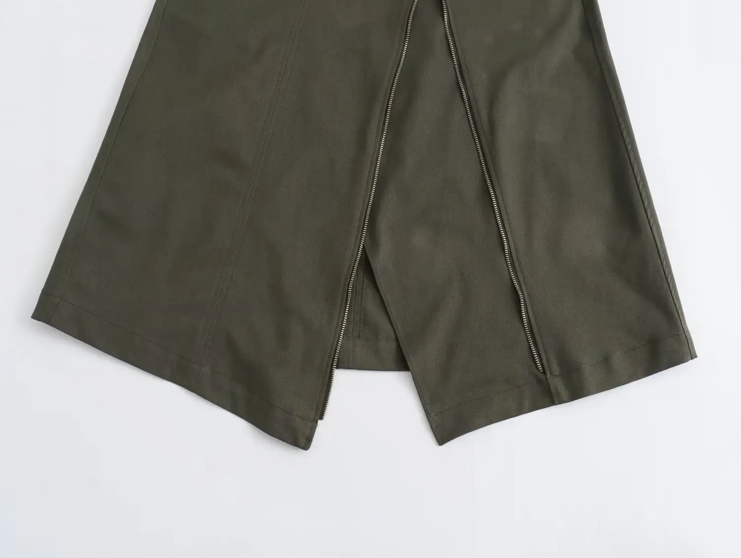 Withered Fashion Blogger High Waist Retro Asymmetric Split Skirt With Zipper Military Green Casual Midi Skirt Women