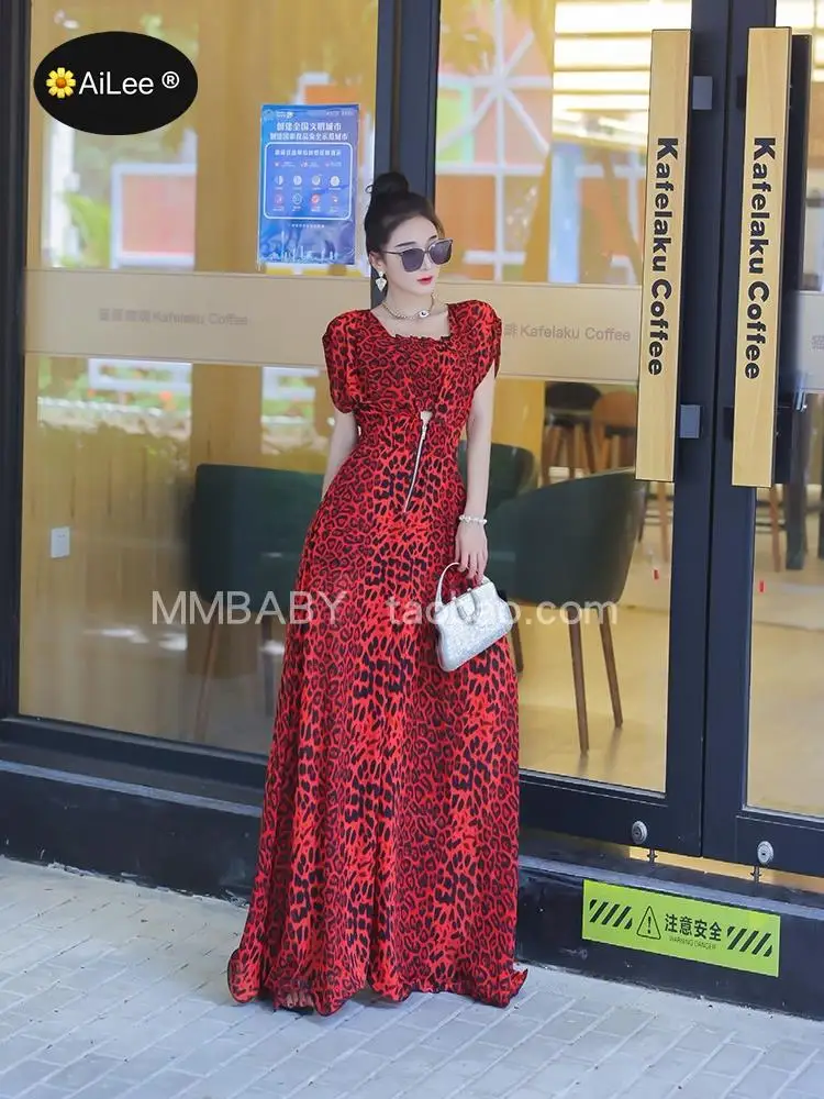 Women's Fashion Leopard Jumpsuits Summer Spring Wide Legs Playsuit Ladies Elegant Cape Sleeve Party Club High Street Rompers