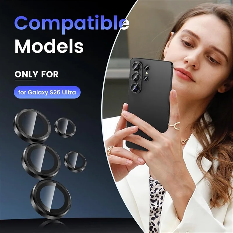 Enhanced Camera Glass Protector with Metal Ring for 8K HDR Rear Lens Cover