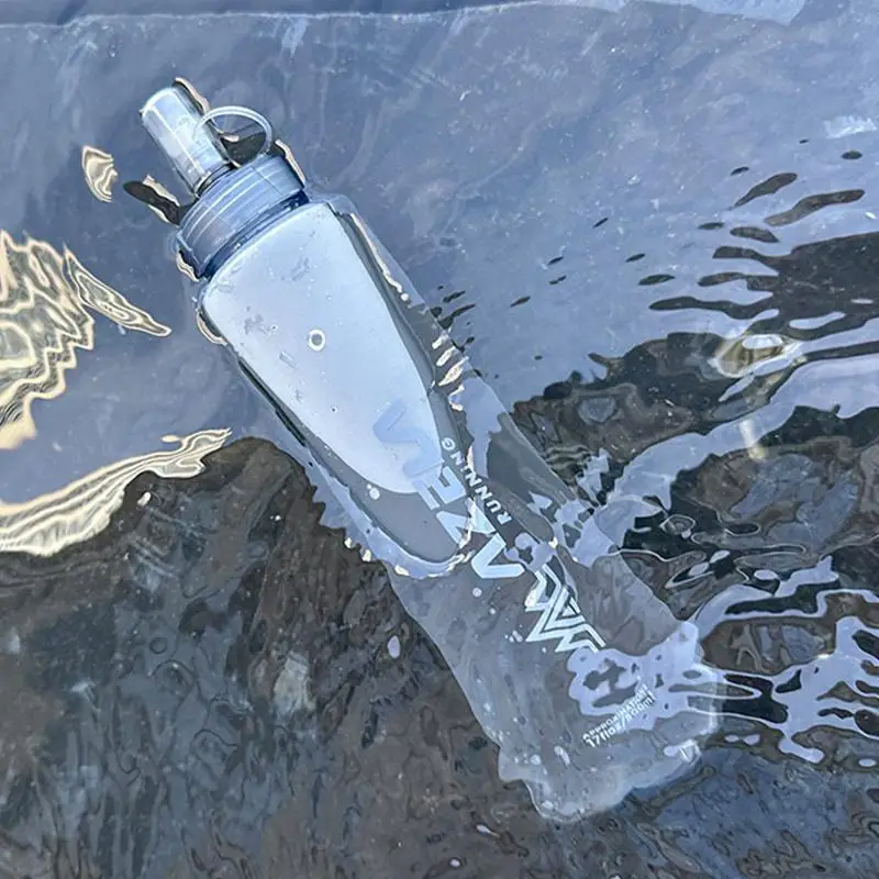 [J] 250/500ml 여름 접이식 스포츠 물병 TPU 러닝 워터컵 휴대용 캠핑 소프트 워터백 (러닝, 사이클링용)
