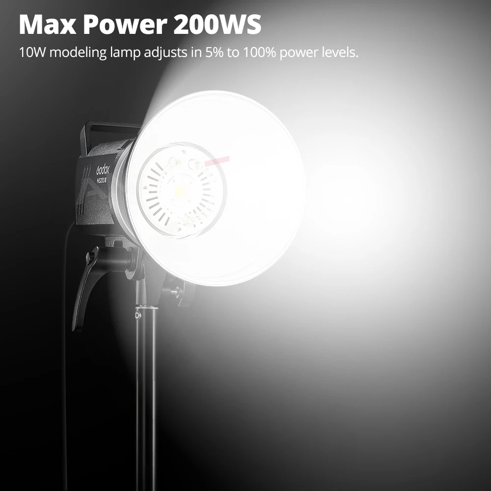 Godox MS200V 200W MS300V 300W LED 스튜디오 플래시 내장 2.4G 무선 수신기 경량 컴팩트 보웬스 마운트 LED 모델링 램프