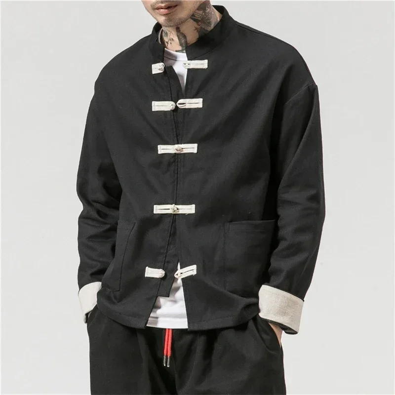 Hanfu Tops Pants Traditional Ethnic Kung Fu Jackets Trousers Cotton Linen T-shirt Oriental Fashion Clothing Men Chinese Style