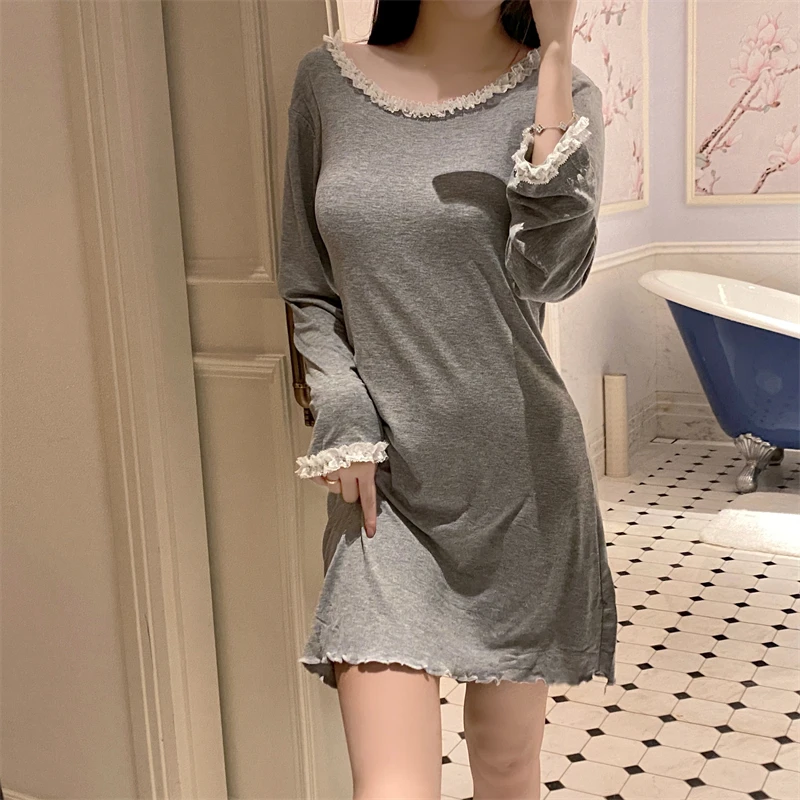 Spring and Autumn Women's Lace Dress Pajamas Loose Simple Sweet Pullover Pajamas Long Sleeve Mid-Length Home Clothes women pajamas