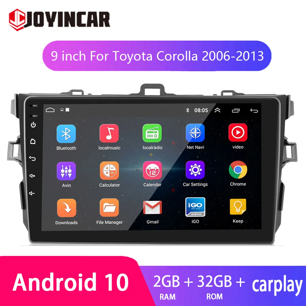 

9" WiFi Carplay 2 din Android 10.1 Car Radio Multimedia Players For Toyota Corolla E140/150 2006-2013 GPS Navigation Stereo MP5
