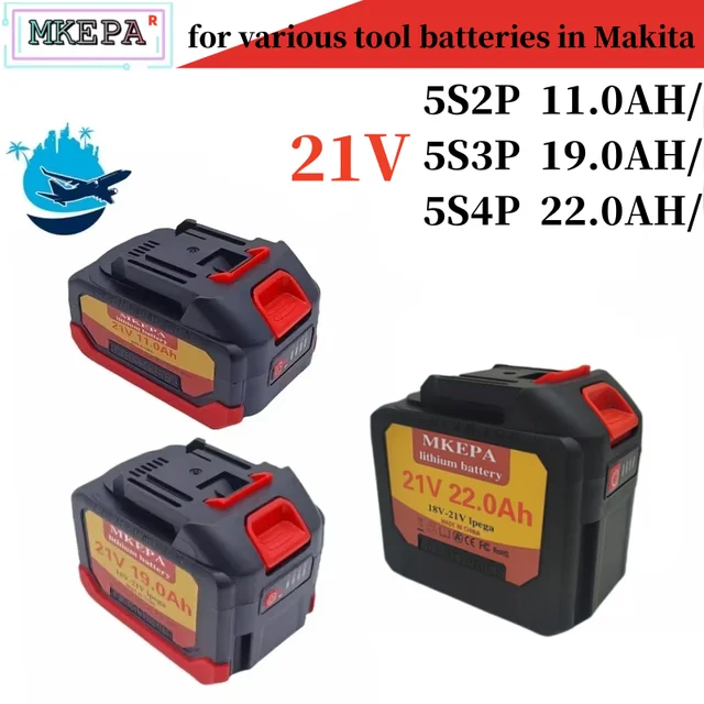 21V 11.0Ah/19.0Ah22.0Ah ใหม่ขนาดใหญ่ความจุไฟฟ้าเครื่องมือเปลี่ยนแบตเตอรี่, เหมาะสําหรับ Makita ไขควงไฟฟ้าเจาะ 1