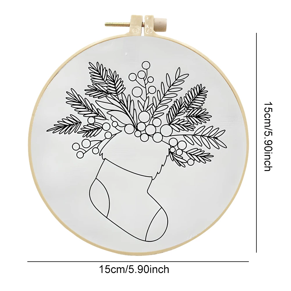 Christmas Embroidery Starter Kit with Pattern and Instructions for Beginners with Embroidery Hoop Color Threads and Needles