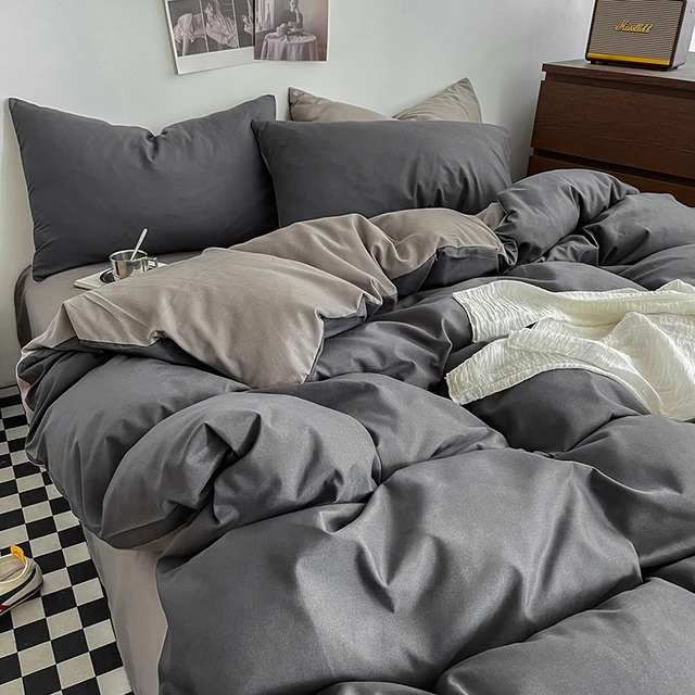 Dark Grey Duvet Cover Set Full Queen King & Light Gray Sheet Set