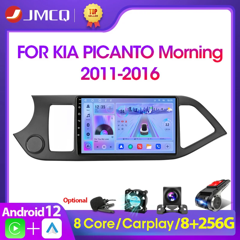 Автомобильная Мультимедийная система JMCQ, 2din, Android 12, для KIA PICANTO Morning 2011-2016, GPS, IPS автомагнитола jmcq 2din 4g android 11 мультимедийный видеоплеер для kia k3 rio 2011 2012 2015 gps навигация головное устройство carplay