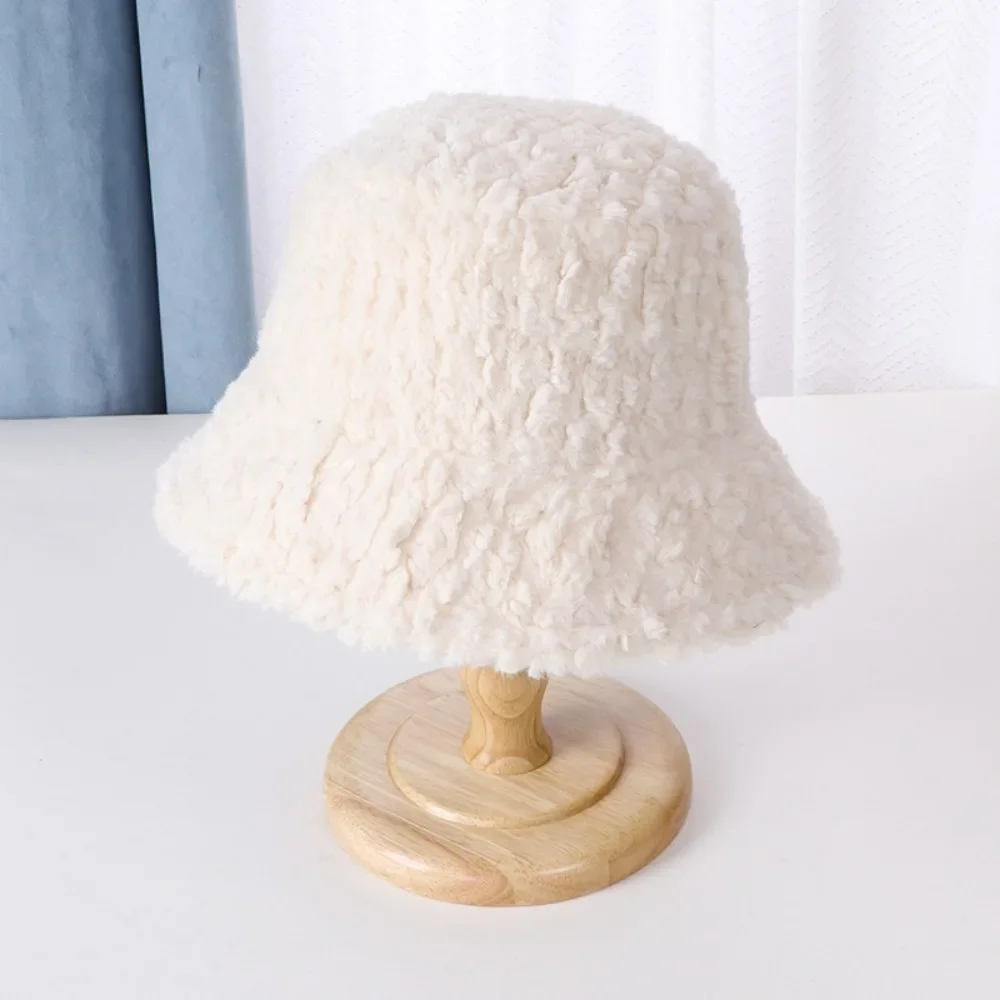 

Winter Warm Velvet Hats Caps Lamb Faux Fur Bucket Hat For Women Lady Outdoor Panama Fisherman Hat