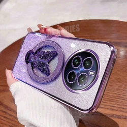 Plating Butterfly Holder Silicone Case - Stylish Back Cover for Realme 13 Pro Global (SFHD Purple)