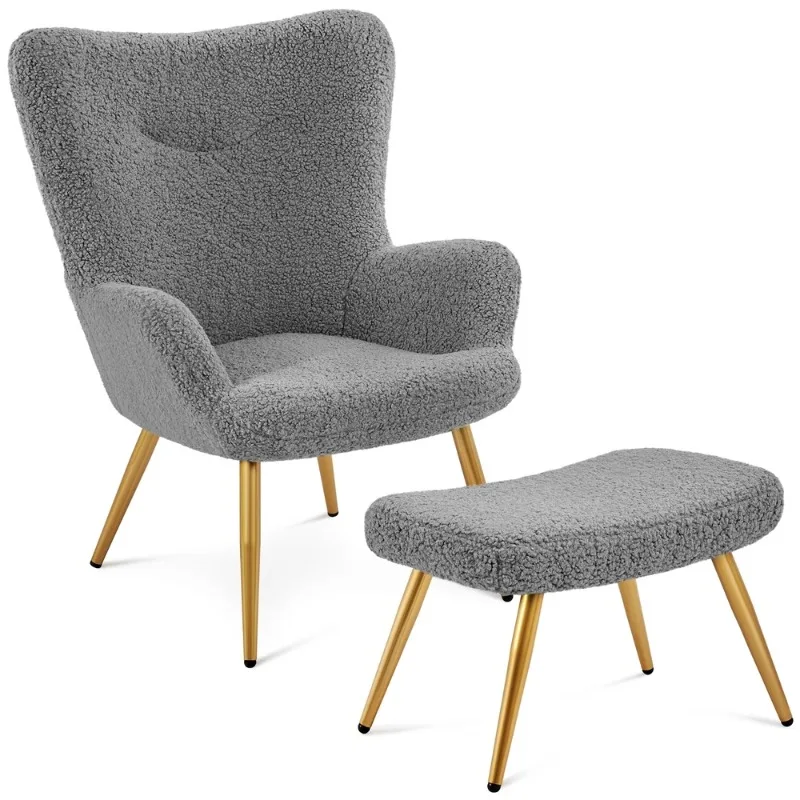 

Easyfashion Boucle Accent Chair and Ottoman Set, Gray