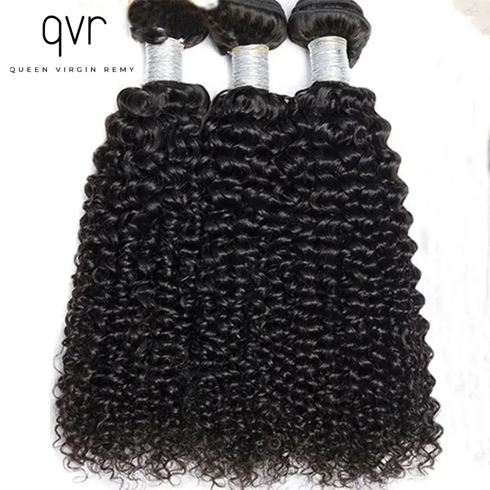 QVR Brazilian 100% Human Hair Bundles Kinky Curly Bundles Human Hair Extension qvr Jerry Curly Natural Black Weave