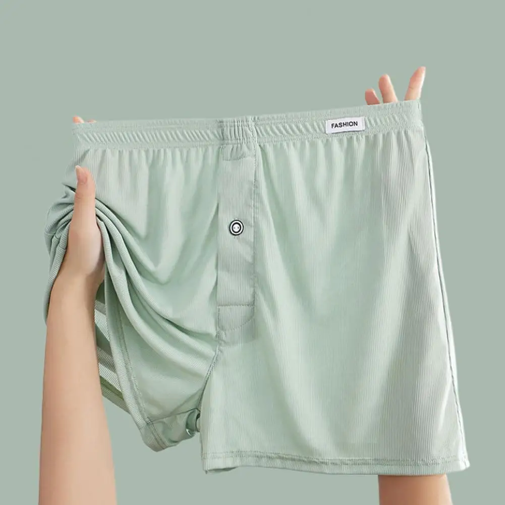 Men Boxer Underwear Elastic Waist Mid-rise Shorts Briefs Solid Color ...