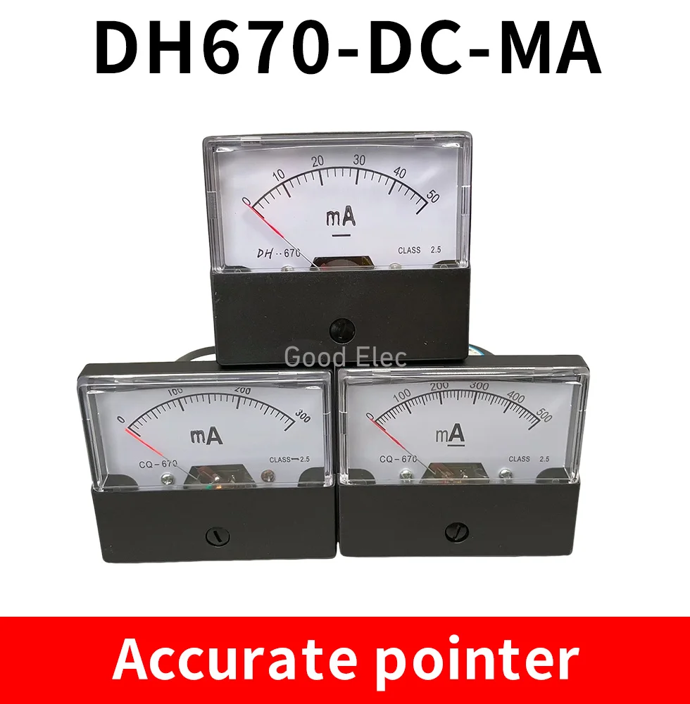 Rectangular Analog Ampere Needle Panel Gauge - 0-500 mA
