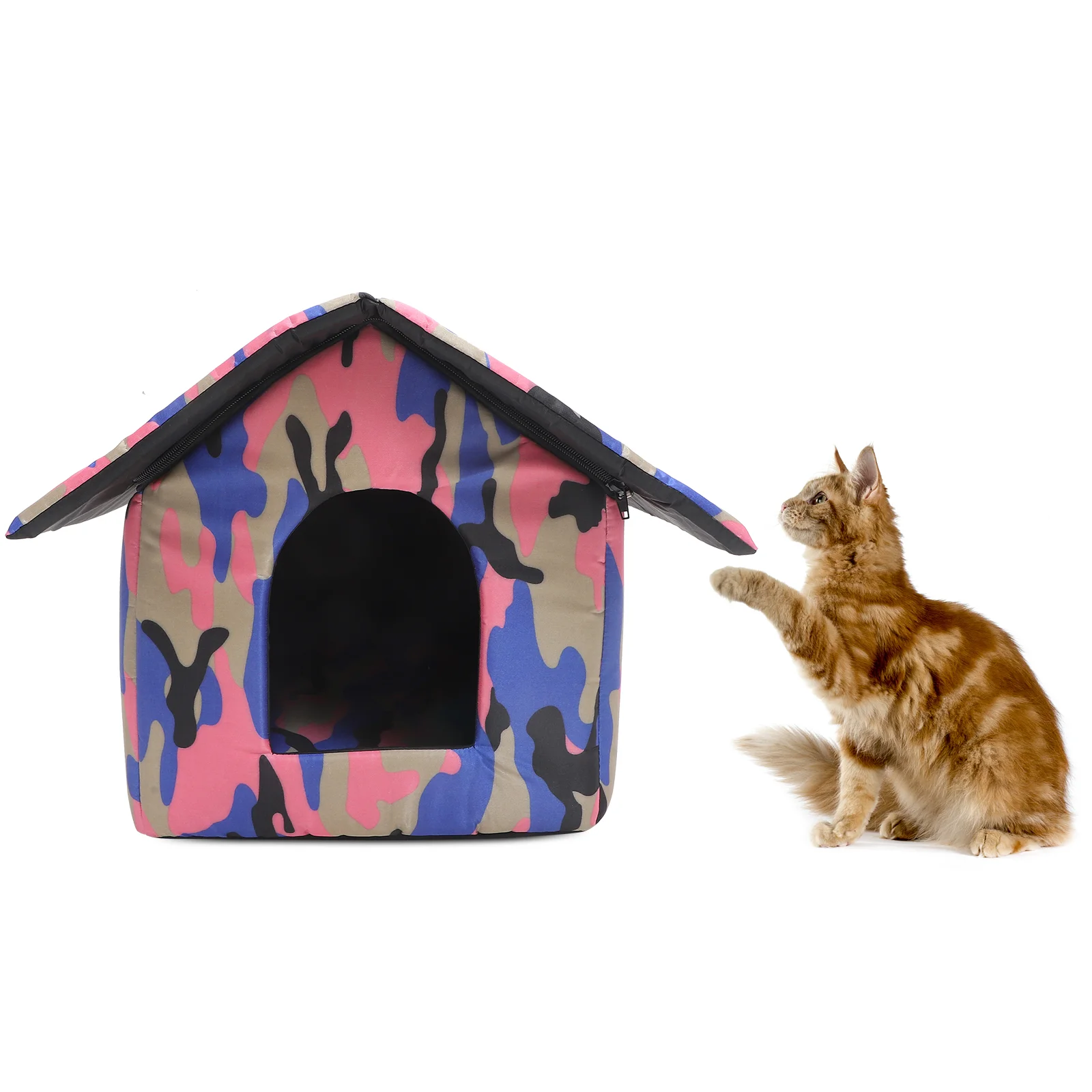 

Elevated Cat House Waterproof Pet Shelter Weatherproof Insulated Heated Cat House Outdoor Foldable Cat House Keep Warm