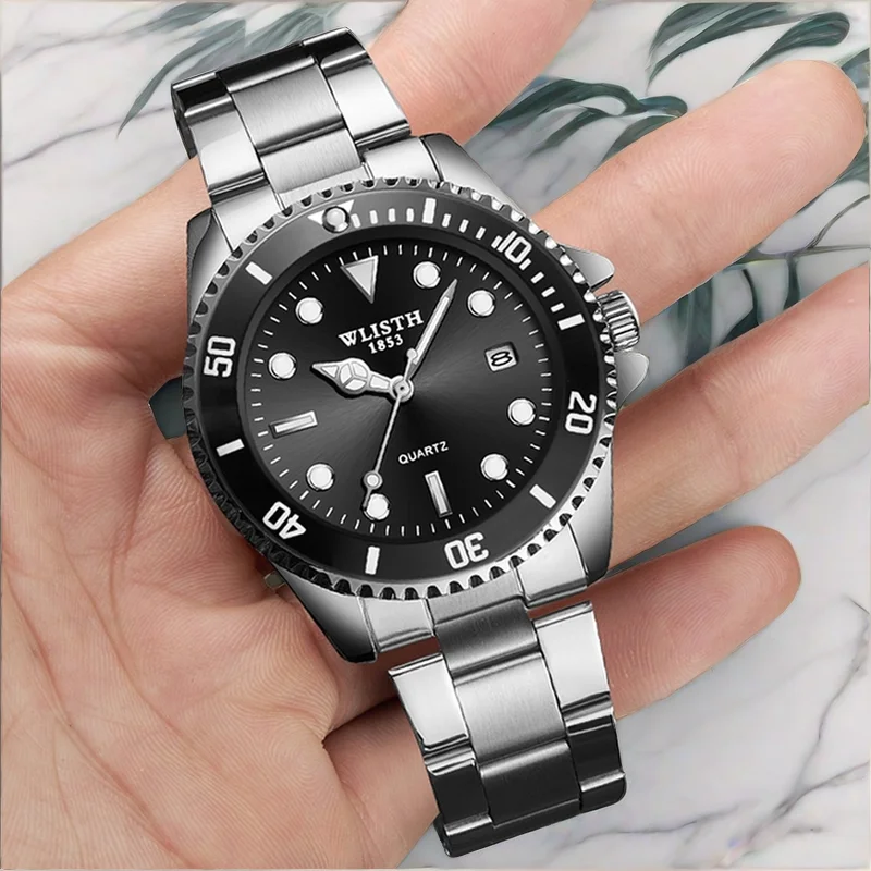 Quartz Watch for Men Calendar Dial Luxury Stainless Steel Waterproof Luminous Fashion Business Men's Wristwatch Reloj De Hombre