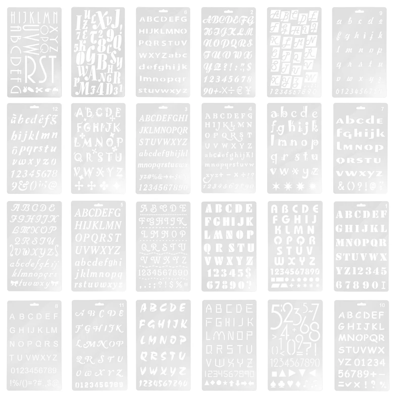 24Pcs 유연한 세척 가능한 페인팅 스텐실 나무 캔버스 패브릭 타일 가구 DIY에 스텐실링하기 위한 알파벳 숫자 템플릿