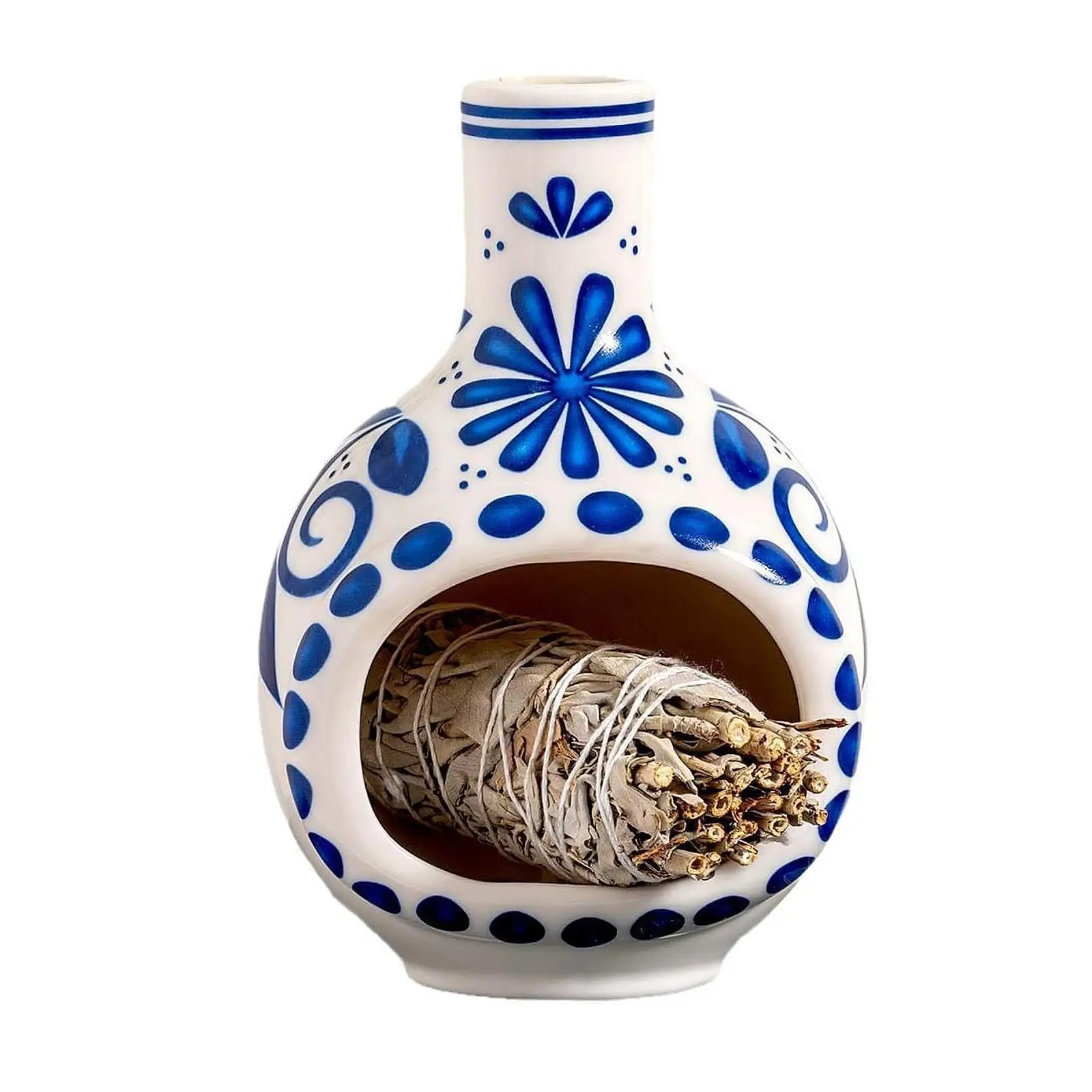 Blue and White Ceramic Incense Burner Smudge Stick Bowl for Cone & Stick