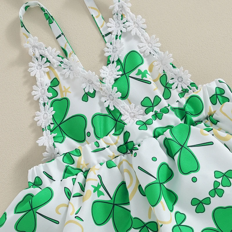 여아 세인트 패트릭의 날 의상, 샴록 프린트 민소매 롬퍼, 원피스 및 머리띠, 아일랜드 2 피스 옷, 여름