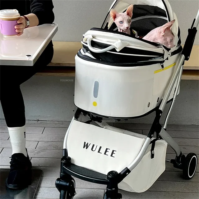 Lightweight Pet Stroller Foldable Dog Trolley Cat Carrier Multi-functional Shock Absorbing Pet Strollers for Small Dogs and Cats 5