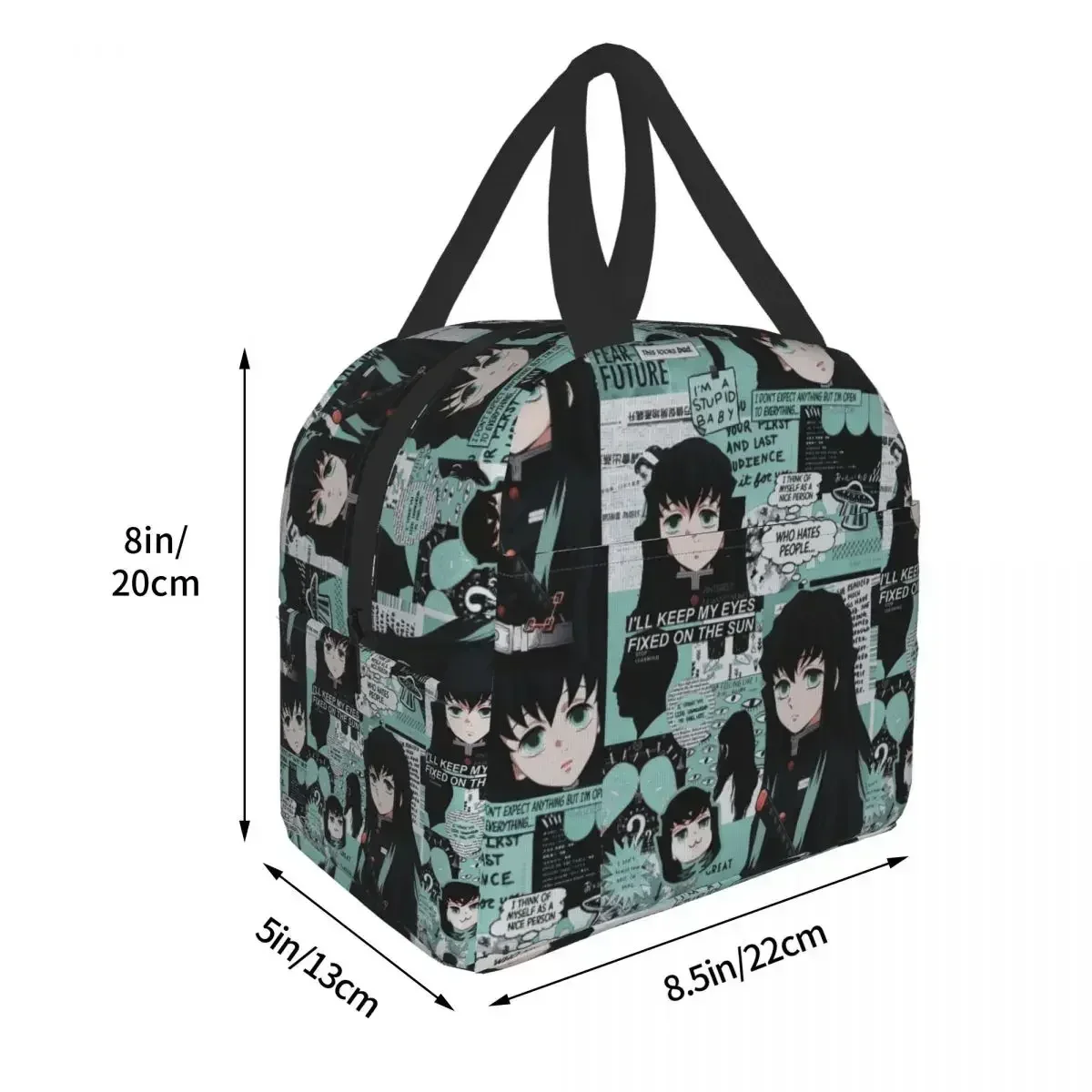 Cute Anime Muichiro Tokito Insulated Lunch Bag for Women Kimetsu No Yaiba Cooler Thermal Bento Box School Food Storage Bag 4