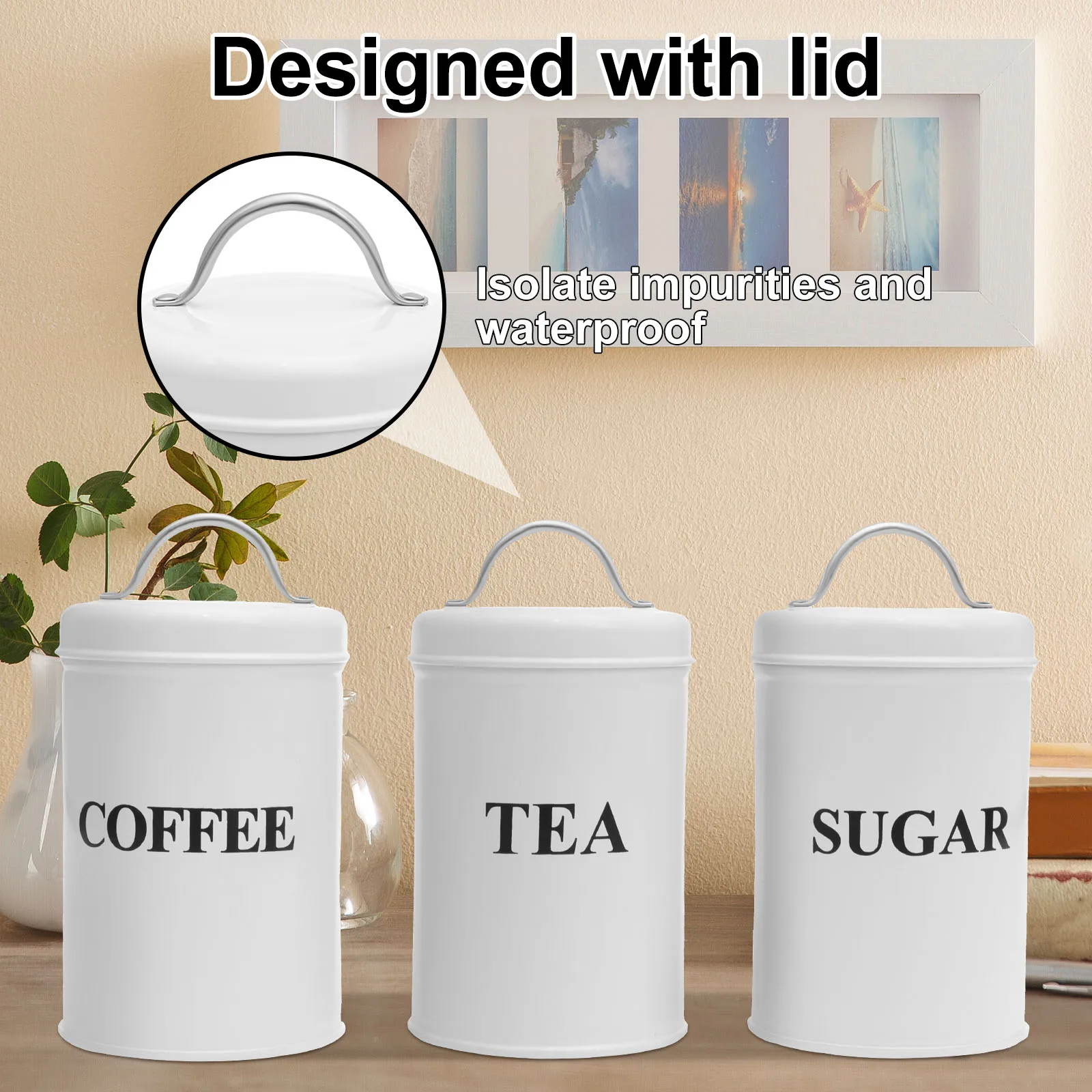 3Pcs Kitchen Storage Jars Tea Coffee Sugar Canister Set with Lid Metal Food Storage Containers Kitchen Sealed Cans Organizer 4