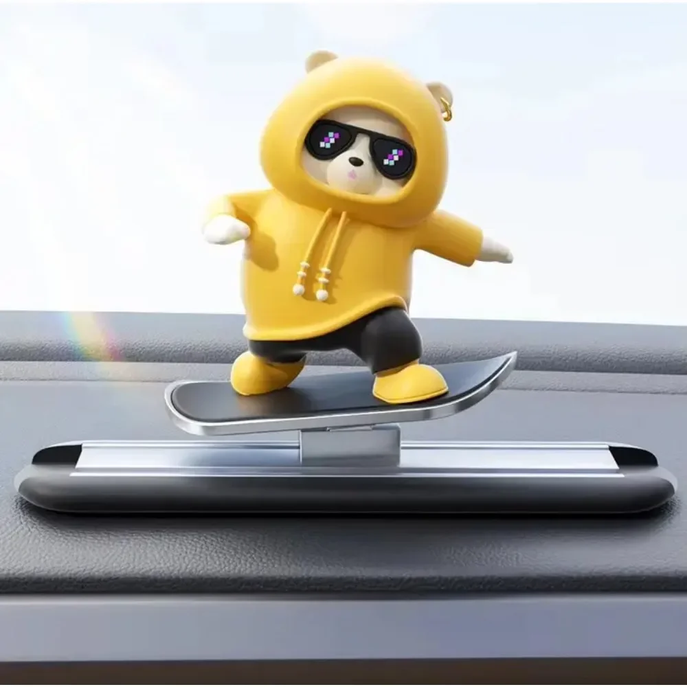 Car Automatic Sliding Skateboard Bear Car Ornaments Cartoon Bear Doll Center Console Moving Auto Interior Decoration