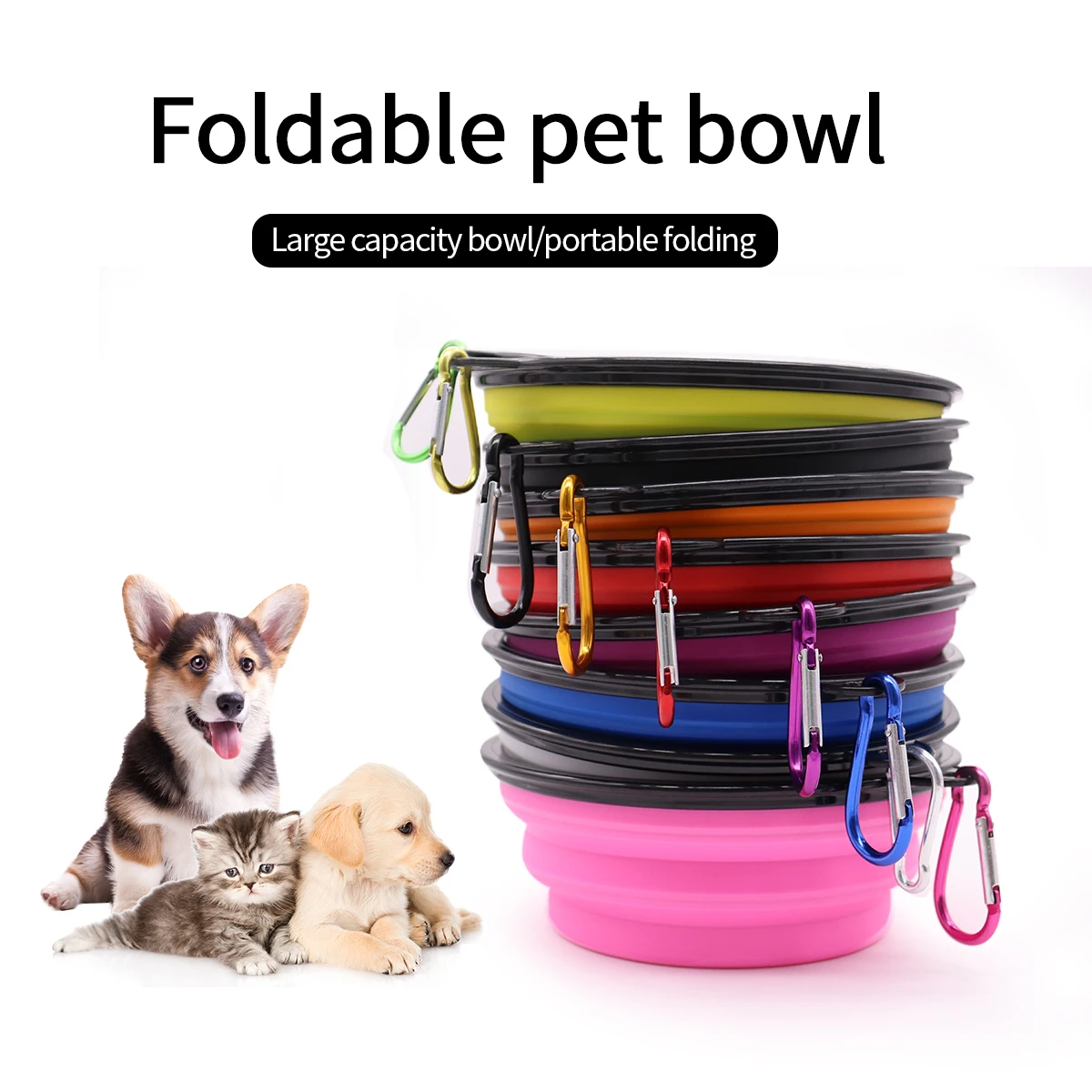 TPR Foldable Dog Bowl Collapsible Pet Food Water Dish Flexible BPA-Free Portable for Travel for dog bowl