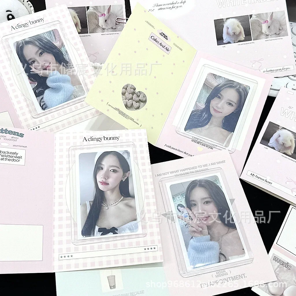 Korean Ins Cute Cake Bunny Folding Back Card Kpop 3-inch Photocard Holder Writable Sell Card DIY Decor Packing Fixed Board 10Pcs