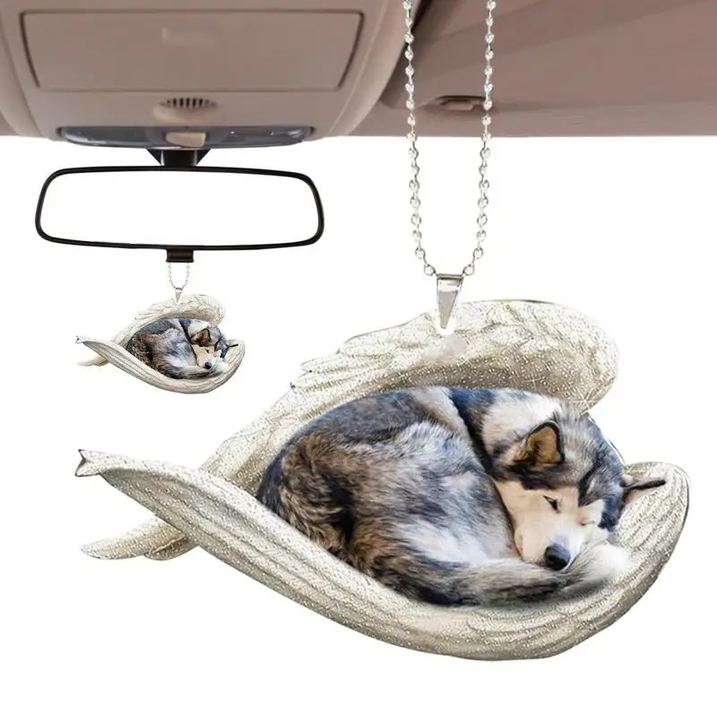 

Christmas Dog Ornaments Dog Pendant With Angel Wings Cute Dog Hang Decorations 2D Acrylic Pendant For Car Rearview Mirror