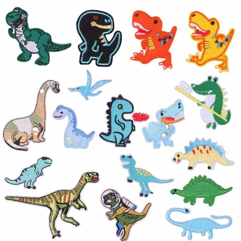 

17Pcs Cartoon Dinosaur Ironing Embroidered Patch For on Child Clothes Hat Jeans DIY pants Sticker repair Backpack Applique