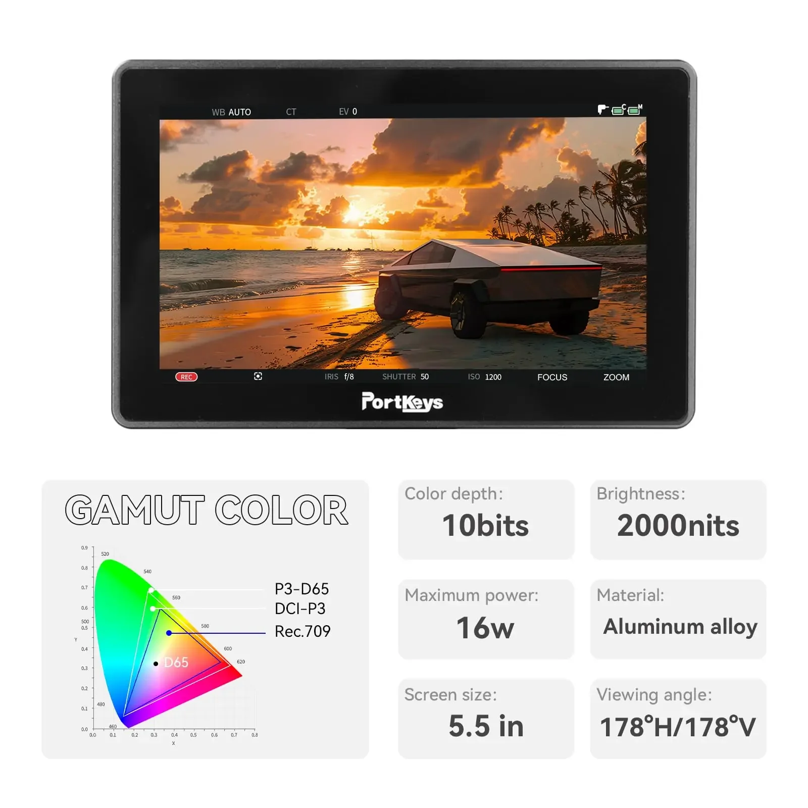 Portkeys BM5 IV 5.5inch Camera Field Monitor 3D LUT Display 1920x1080p Dual Screen Monitor 4K HDMI-USBC for Camera Live Steaming