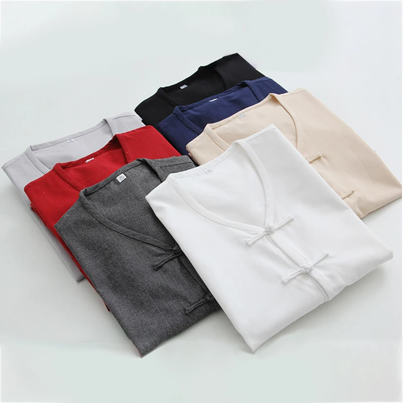 Men Summer Thin Cotton Linen Vests Tang Suit Traditional Chinese Shirts Tee Tops Kung Fu Vests Sleeveless Viking Pirate T-Shirts