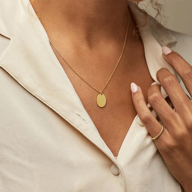 

Custom Name Photo Necklace Women Personalized Oval Stainless Steel Pendant Romantic Gifts Charm Necklace