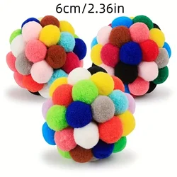 Colorful Plush Bell Cat Toy - Interactive Woolen Ball (Large size 3 pack)