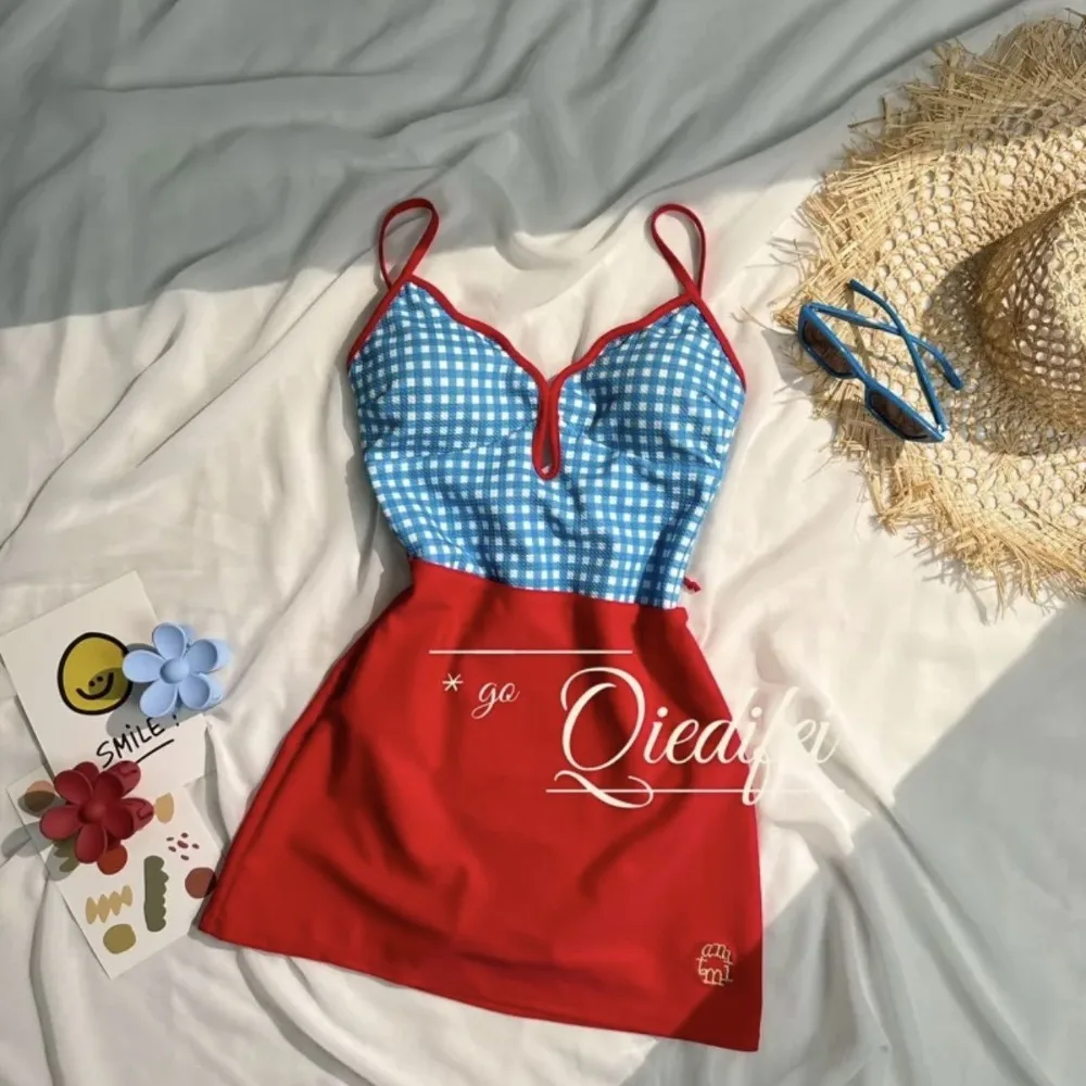 

2024 Women's Swimsuit Slimming Separate Red Dress Embroidery Belly Covering Spa Holiday Summer