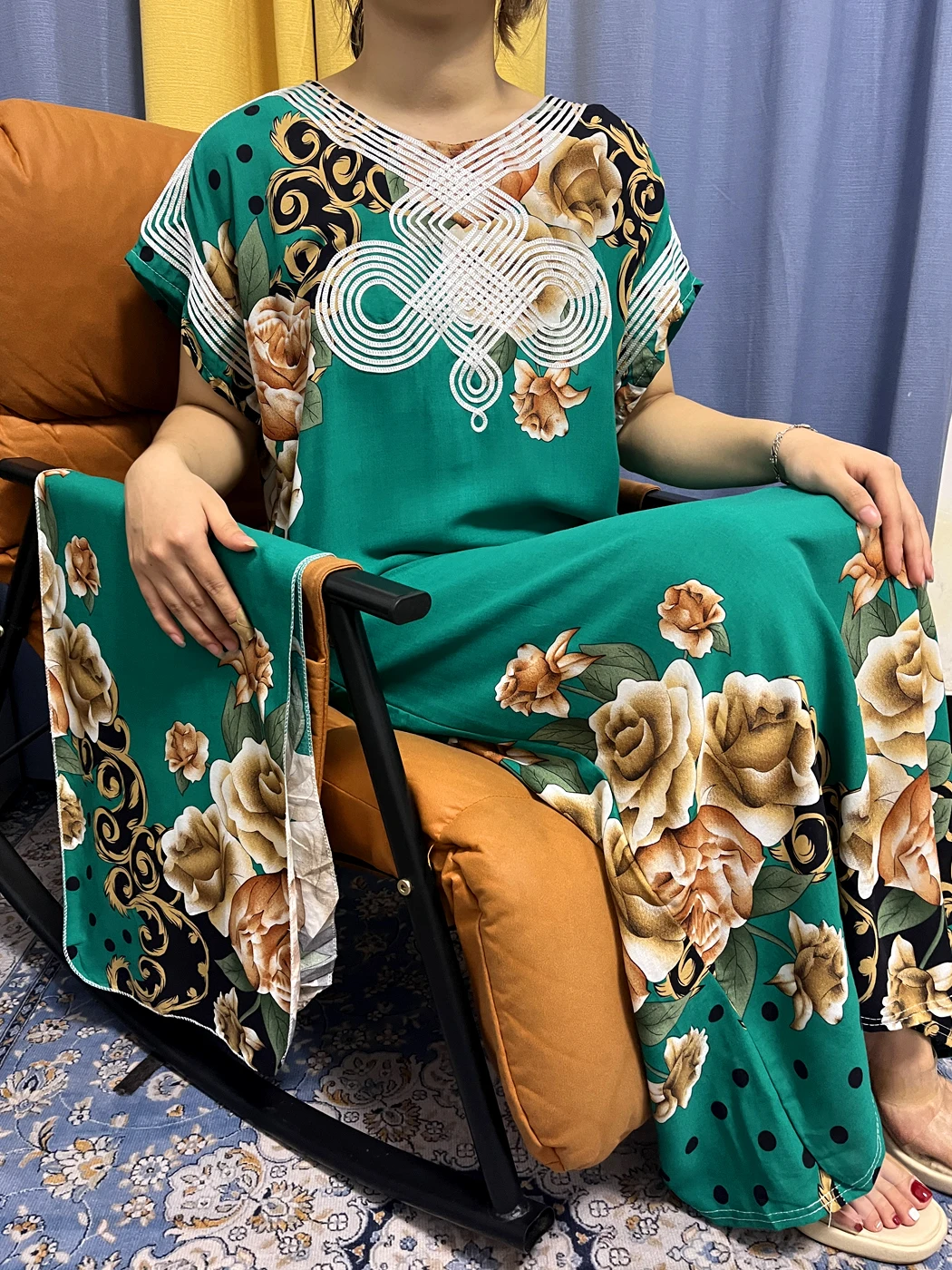 Muslim Abayas For Women New Traditional Printed Cotton Appliques Loose Fit Femme Robe African Islam Woman Dresses With Turban