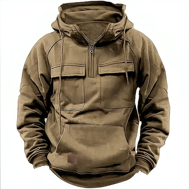 Spring and Autumn American Men's Retro Hooded Loose Small Fur Circle Hoodie Male Youth Multi-pocket Leather Jacket - Image 4