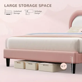 Queen Size Upholstered Bed with LED Smart Features and Adjustable Cloud Headboard, Platform Bed Frame 3