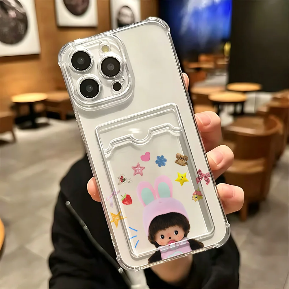 Adorable Monchhichi Design Phone Case with Card Holder Feature