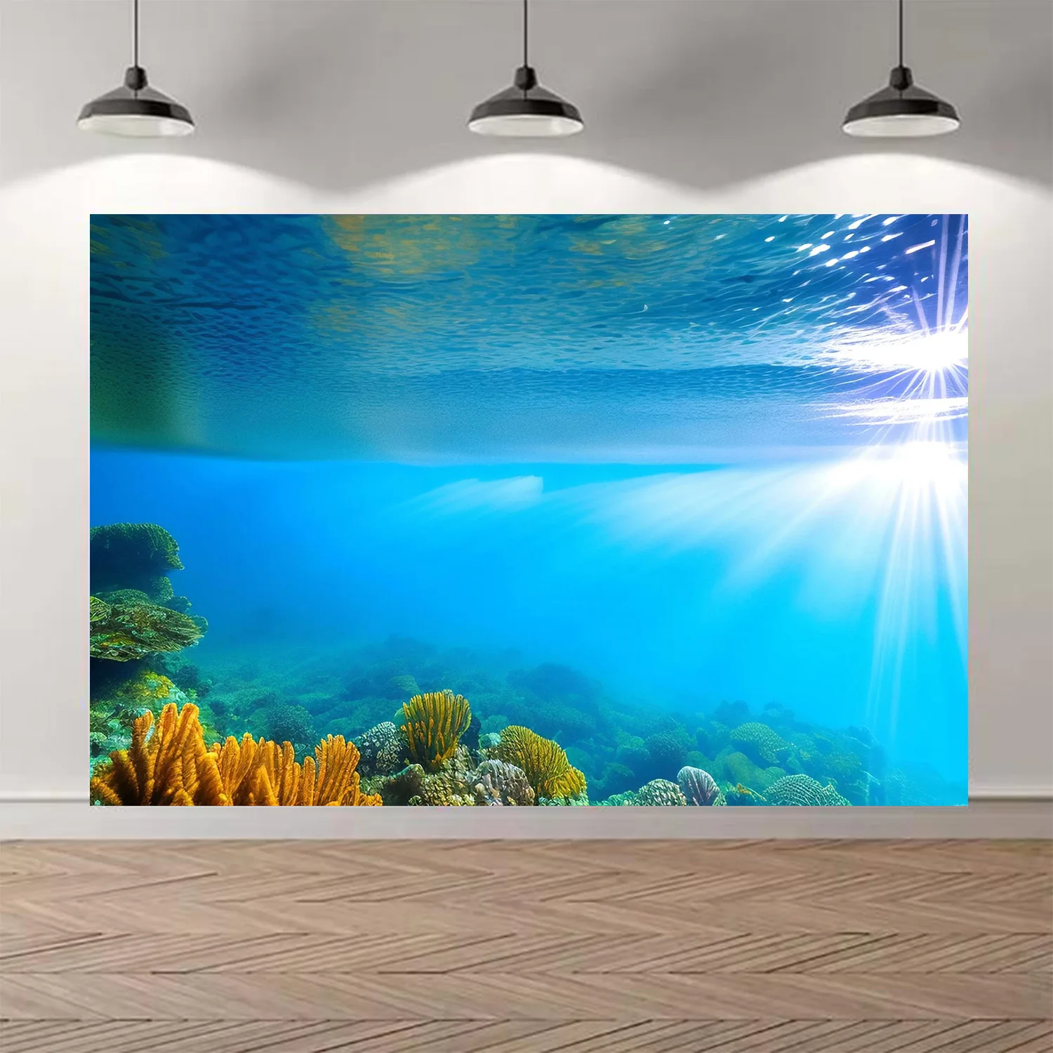 Blue Underwater World Backdrop with Sunlit Ocean Ripples for Summer Beach Pool Parties