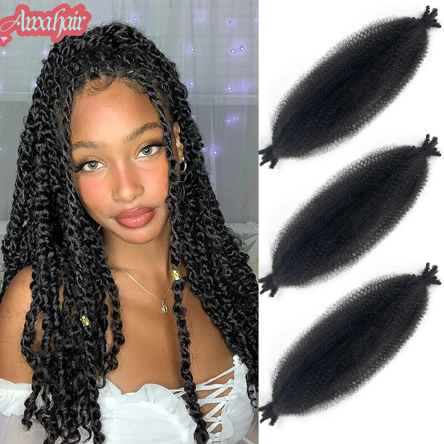 

Awahair Springy Afro Twist Hair Kinky Twist Braiding Hair Pre-Separated Braids For Butterfly Locs Cuban Hairstyle Crochet Hair
