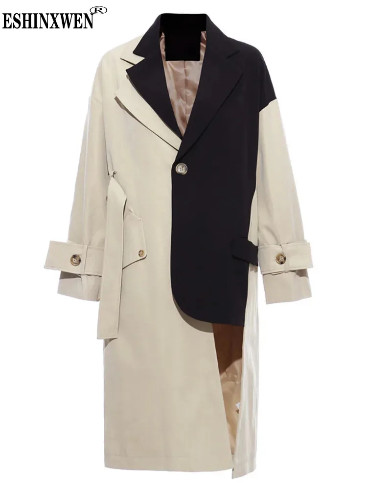 

Eshin Patchwork Contrast Color Long Sleeve Single Button Coats Windbreaker For Women 2024 Spring Fashion New Outwear TH6323
