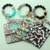Bull Silicone Beads Bracelet Pu Leather Purse Leopard Print Tassel Cow Wallet Keychain Silicone Beaded ID Card Holder Keychain 2