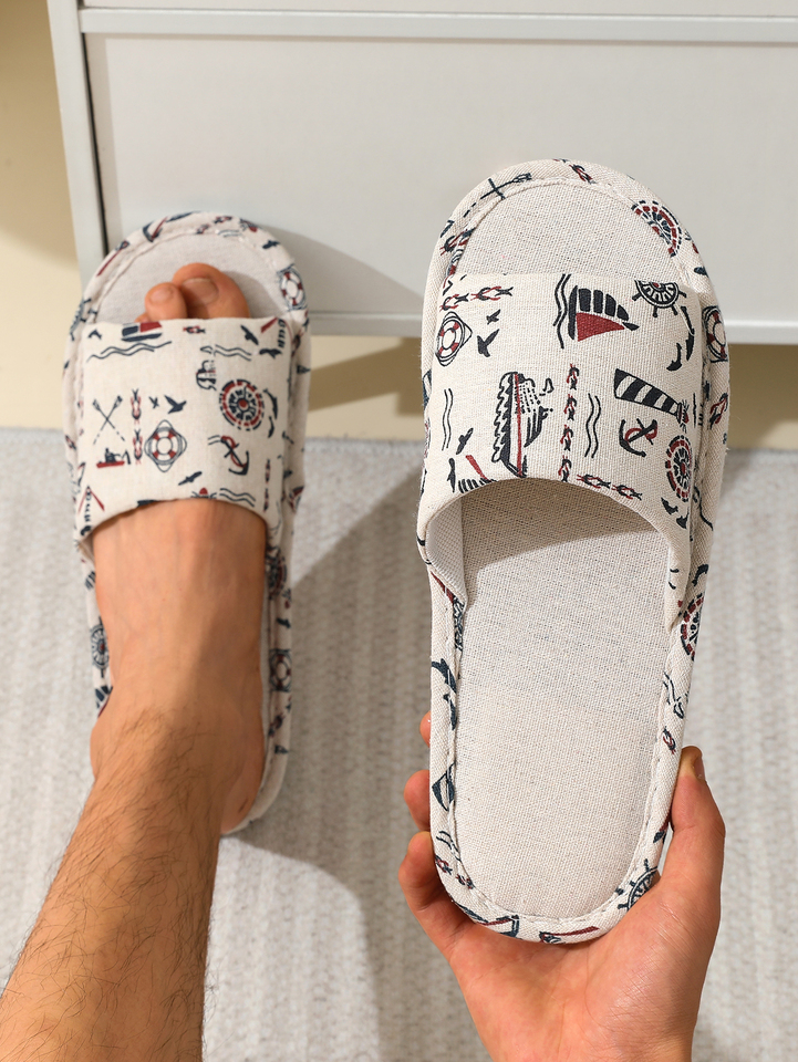 Linen Slippers for Men, Spring & Fall Home Use, Indoor Non-Slip, Anti-Odor, Four-Season Office Silent Slippers