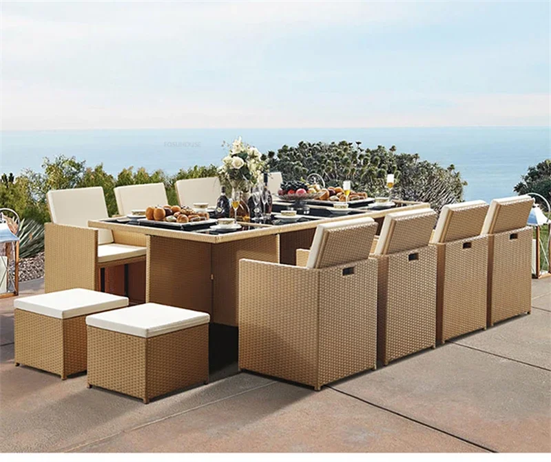 Modern Open-air Garden Furniture Sets Patio Rattan Furniture Set Waterproof and Sun-proof Armchair Leisure Outdoor Table Chairs