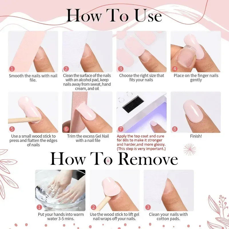 16/18/20Tips French Gel Nail Strips Patch Sliders Adhesive Waterproof Long Lasting Full Cover Gel Nail Stcikers UV Lamp Need 4
