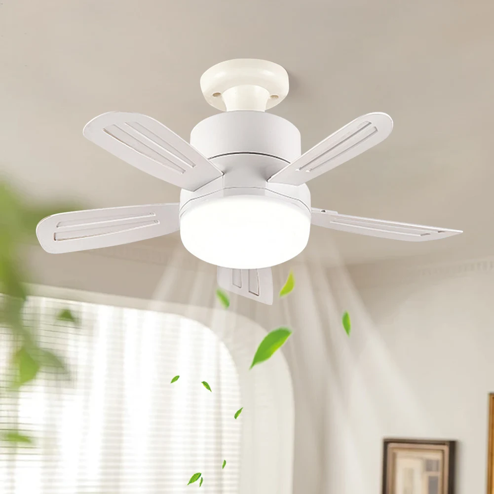 2 In 1 Hanging Fan with LED Light 3 Gears Silent Ceiling Fan Dimmable Electric Cordless Fan for Dining Room Bedroom Living Room