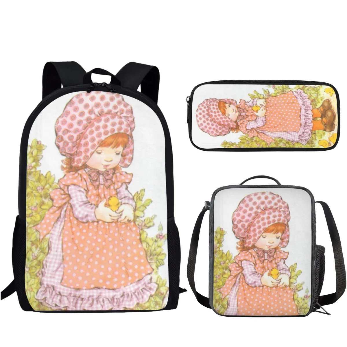 

Cute Sarah Kay Design Children Backpack with Lunch Bag/Pencil Case Large Capacity School Bags Set for Kids Girls Casual 3pcs Bag